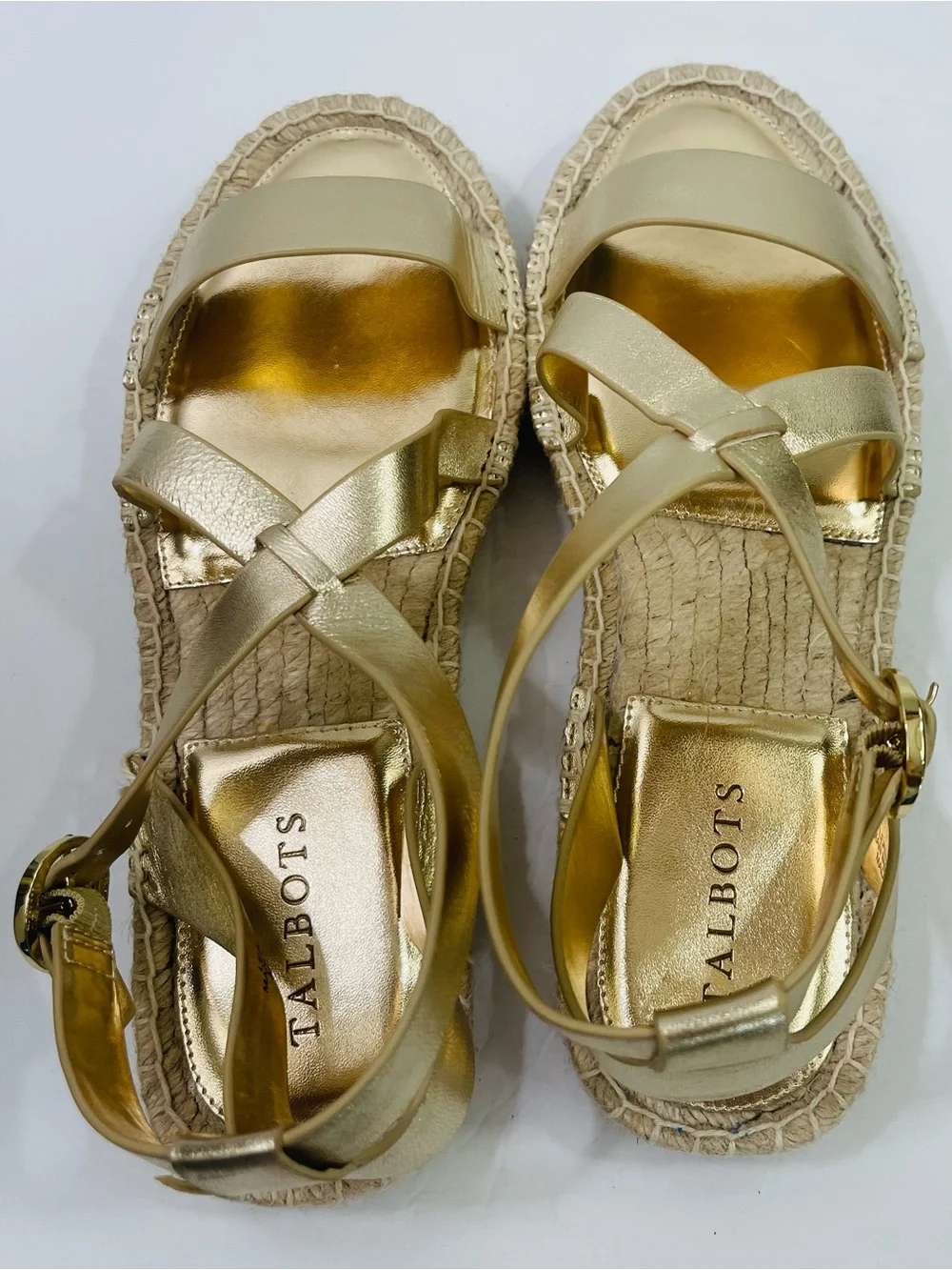 NWB Talbot’s Napa Leather Gold Espadrille Sandals - Women
